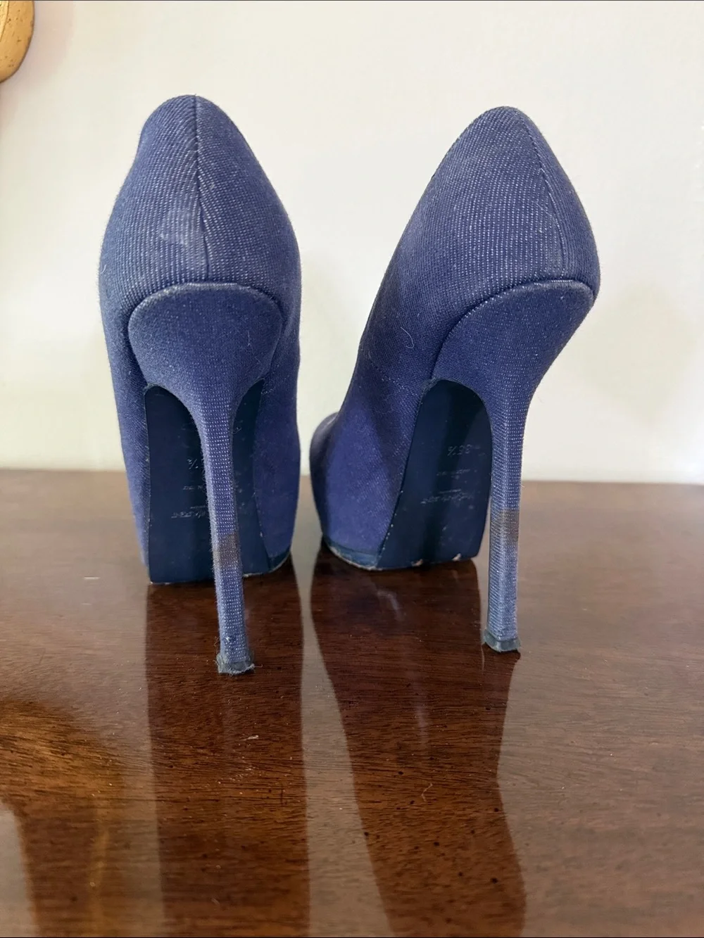 Saint Laurent Navy Canvas Platform Pumps - Dark Blue - Picture 3 of 5